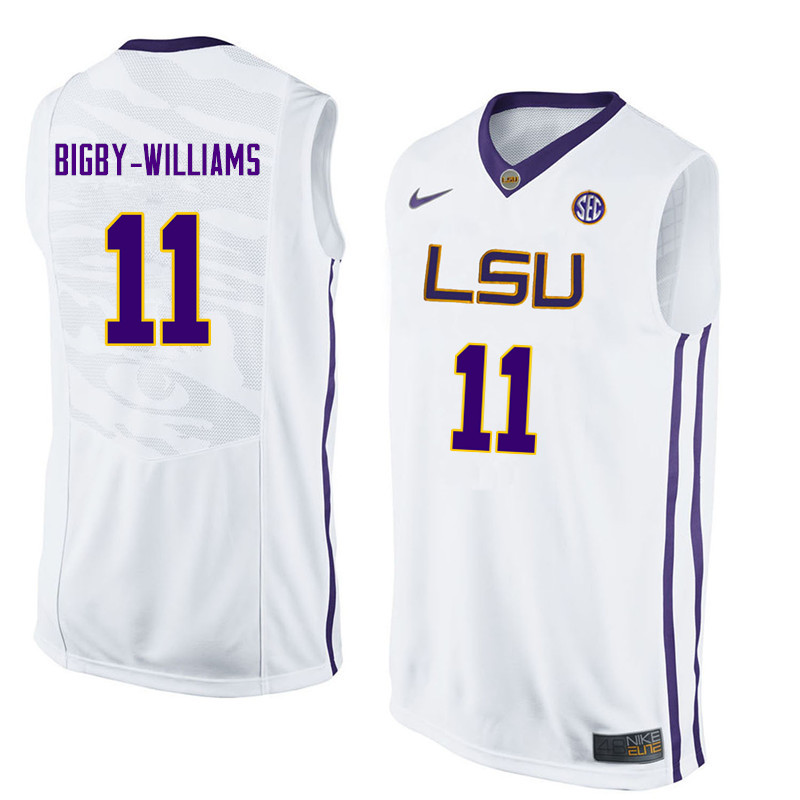 Men #11 Kavell Bigby-Williams LSU Tigers College Basketball Jerseys Sale-White